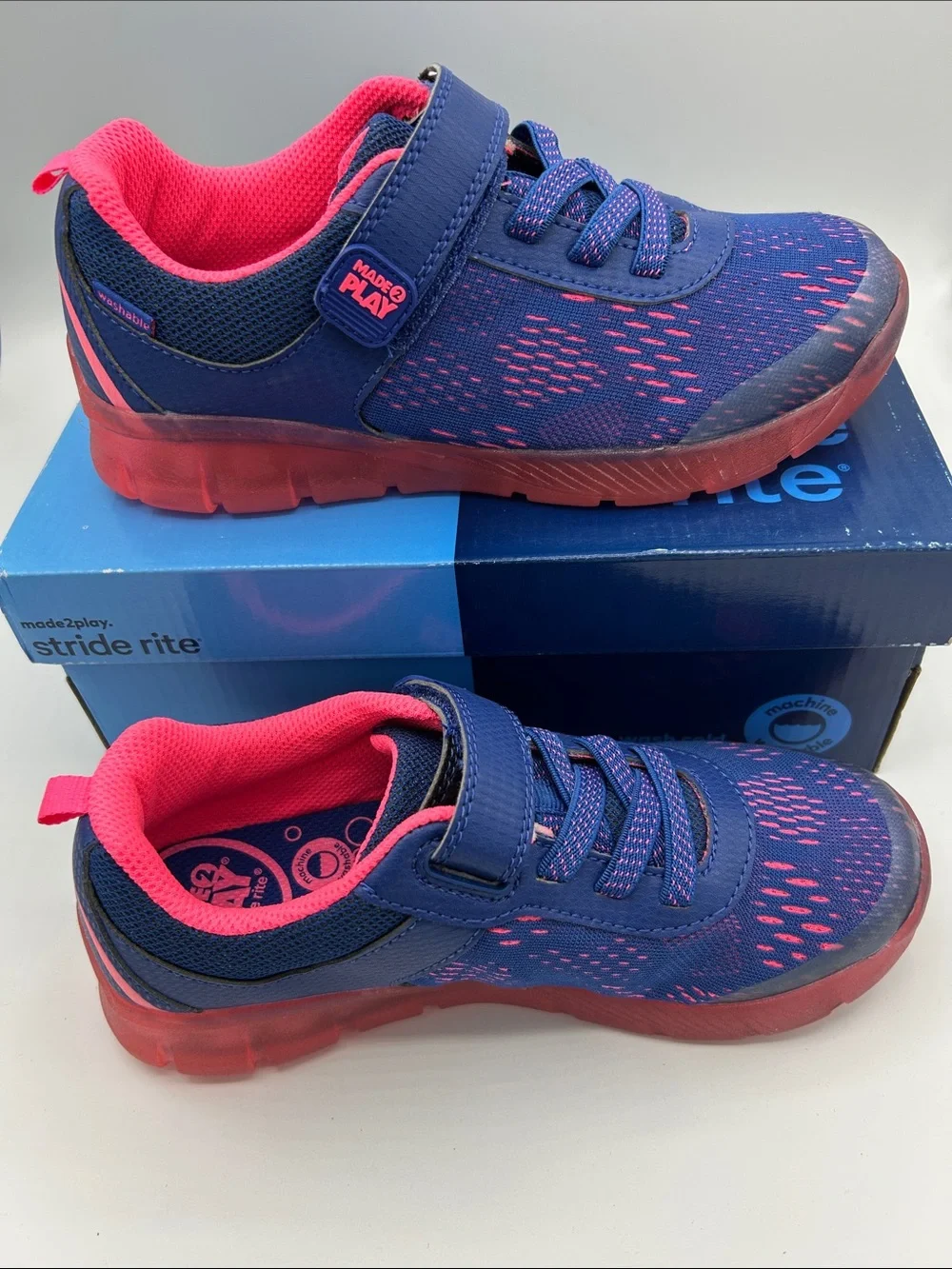 Stride Rite Navy & Hot Pink Kids' Light-Up Sneakers 2M width brand new